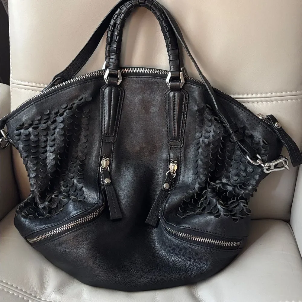 OrYANY Black Textured and Leopard Calf Hair Bag